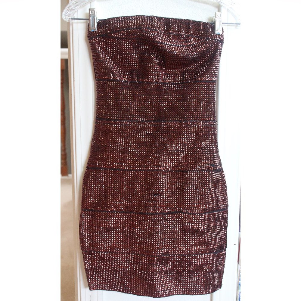 "Foreign Exchange" sequin strapless dress